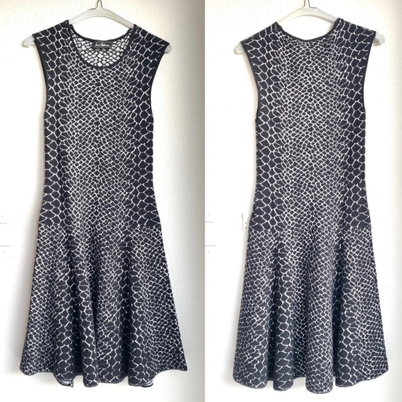 Sam Edelman Selby Jacquard Black and White Dress Fit and Flare Small - Picture 2 of 6